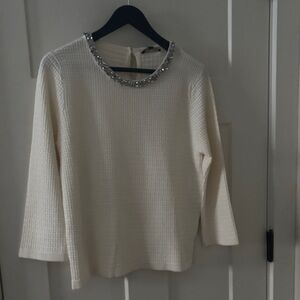 Adrianna Papell Cream Blouse with Embellished Collar